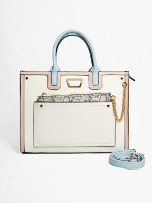 EMILY LORAN E09-11491 IVORY/PINK COLORBLOCK POCKET TOTE BAG