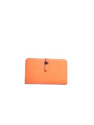 ORANGE PEBBLED LEATHER SILVER SLIP THROUGH WALLET
