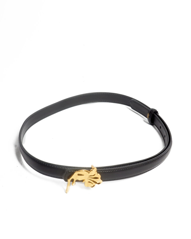 BLACK FLORAL GOLD BUCKLE 2CM BELT