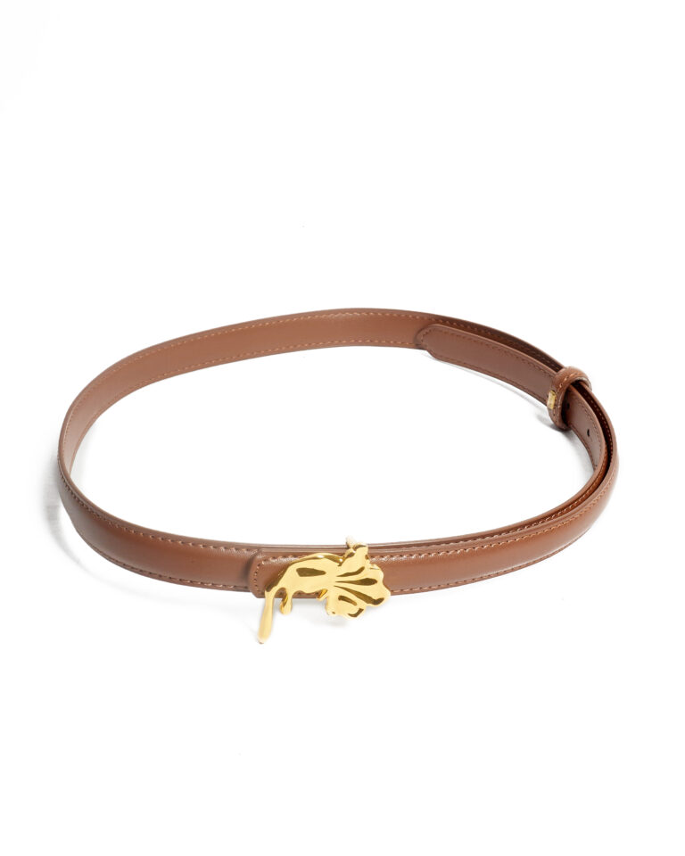 BROWN FLORAL GOLD BUCKLE 2CM BELT