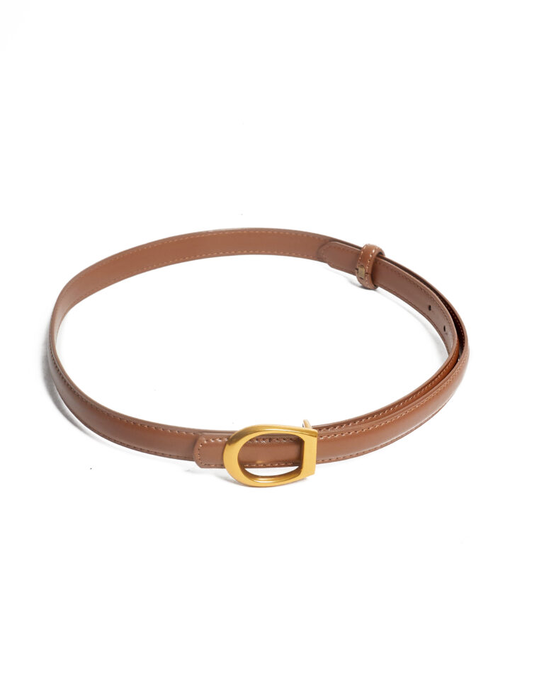 BROWN CURSIV D GOLD BUCKLE 2CM BELT