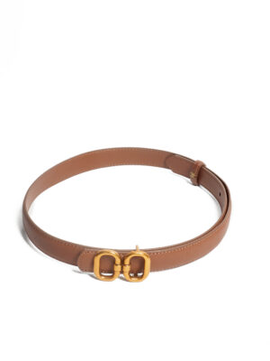 BROWN TWIN ZEROS BRONZE BUCKLE 2.5CM WAIST BELT