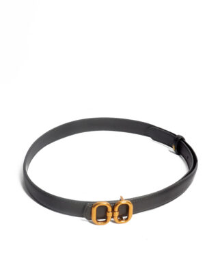 BLACK TWIN ZEROS BRONZE BUCKLE 2.5CM WAIST BELT