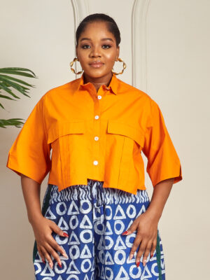 SASHES X HIDES TANGERINE DOUBLE POCKET SPLIT SLEEVES BOX SHIRT