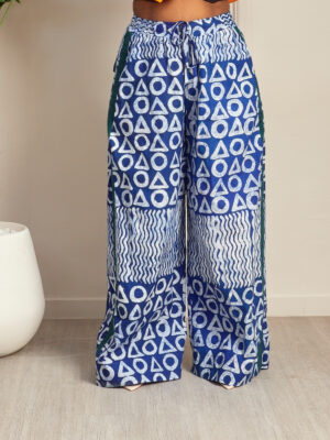 SASHES X HIDES TEAL JAWU ON SIDE ADIRE FLARE PANTS