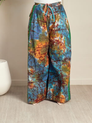 SASHES X HIDES GREEN JAWU ON SIDE ADIRE FLARE PANTS