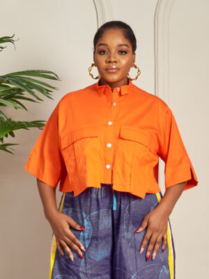 SASHES X HIDES ORANGE DOUBLE POCKET SPLIT SLEEVES BOX SHIRT