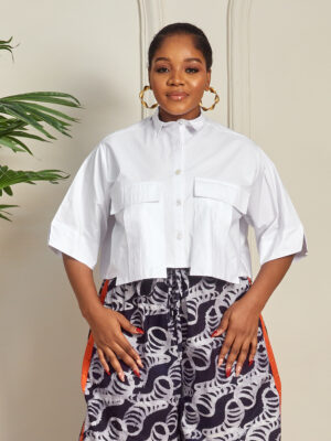 SASHES X HIDES WHITE DOUBLE POCKET SPLIT SLEEVES BOX SHIRT