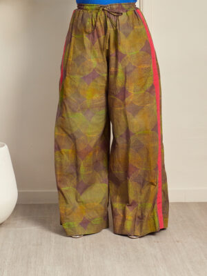 SASHES X HIDES FUSCHIA JAWU ON SIDE ADIRE FLARE PANTS