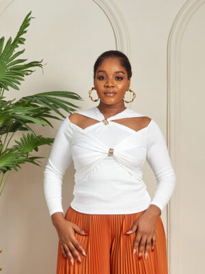 WHITE CROSS NECK GOLD RING INSERT TOP