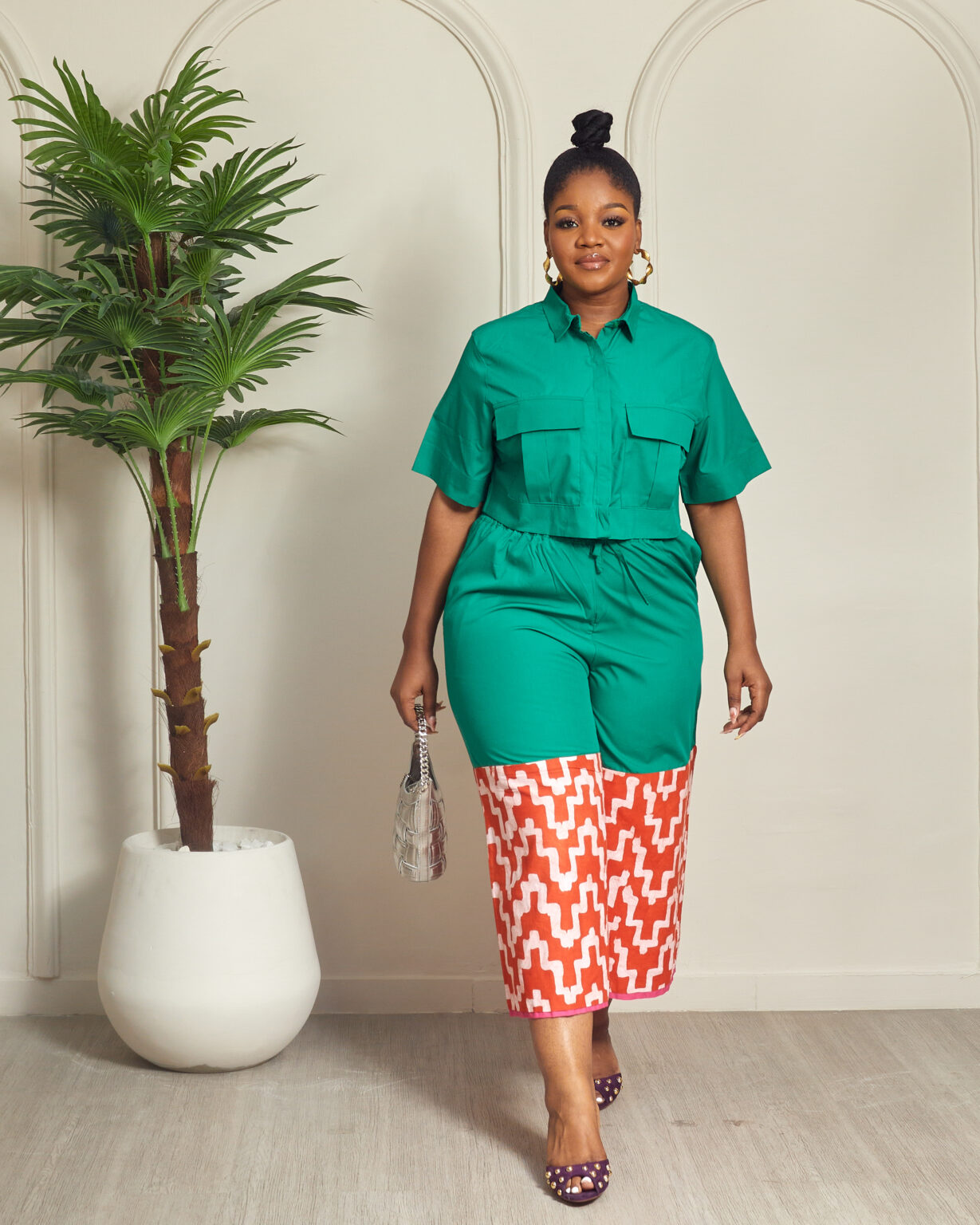 Box Pleated Culotte - Frosted Green Gold Checks main image 1