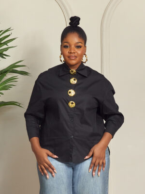(2 FOR 50K)FASHION BLACK COTTON OVERSIZED BUTTON SHIRT