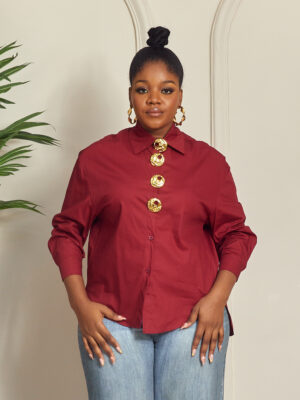 (2 FOR 50K)FASHION PLUM COTTON OVERSIZED BUTTON SHIRT