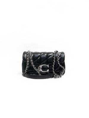 BLACK QUILTED C BUCKLE CHAIN BAG