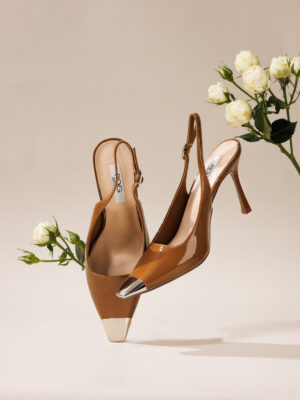 POG 2328-2 BROWN X METAL WALLSTREET SLINGBACK SHOES