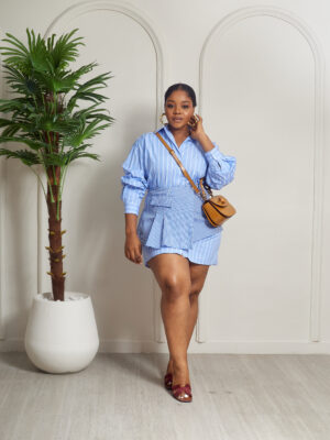 BLUE STRIPE SHIRT WITH ODD STRIPE SKIRT 2IN1 SHIRT
