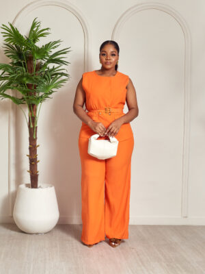 ZR ORANGE B BUCKLE SLEEVELESS WAISTCOAT PANT SUIT SET