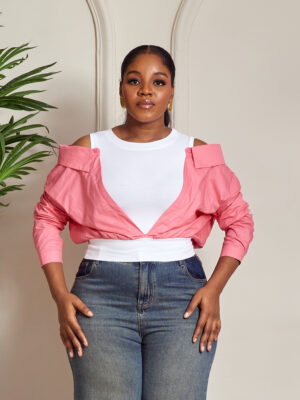 YUANYUAN PINK COLD SHOULDER CROP SHIRT