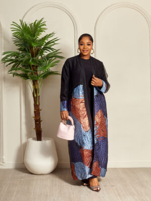 PECEM RUST X NAVY BLACK BROCADE ORGANZA KIMONO WITH SLIP 2PCS SET