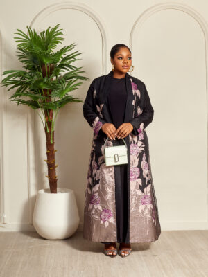 PECEM PURPLE X LAVENDER BLACK BROCADE ORGANZA KIMONO WITH SLIP 2PCS SET