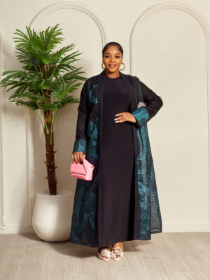 PECEM PETROL X BLACK BROCADE ORGANZA KIMONO WITH SLIP 2PCS SET