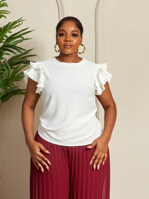 (2FOR40K) AK SRC PLEATED IVORY FRILL SLEEVE BOX TOP