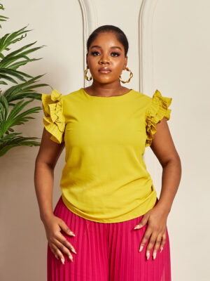 (2FOR40K) AK SRC PLEATED OLIVE FRILL SLEEVE BOX TOP
