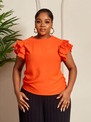 (2FOR40K) AK SRC PLEATED ORANGE FRILL SLEEVE BOX TOP
