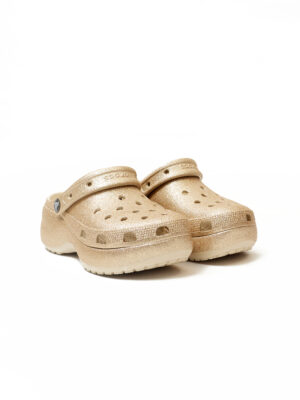 GOLD PLATFORM GLITTER ROOMY FIT CLOGS CROCS