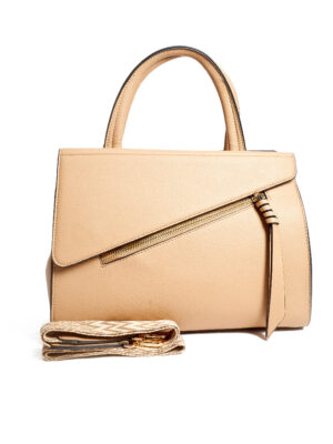 FOCUS BABY 5125 TAUPE REFINED GRAIN FRONT ZIPPER TOP HANDLE BAG