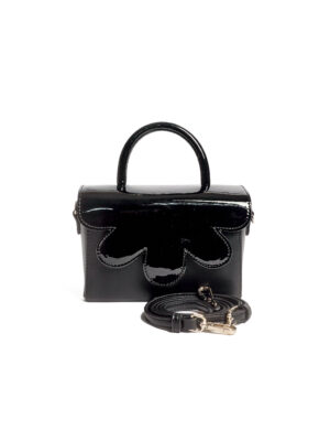 BLACK PATENT WITH SMOOTH LEATHER LEAF CUT OUT DESIGN TOP HANDLE BAG