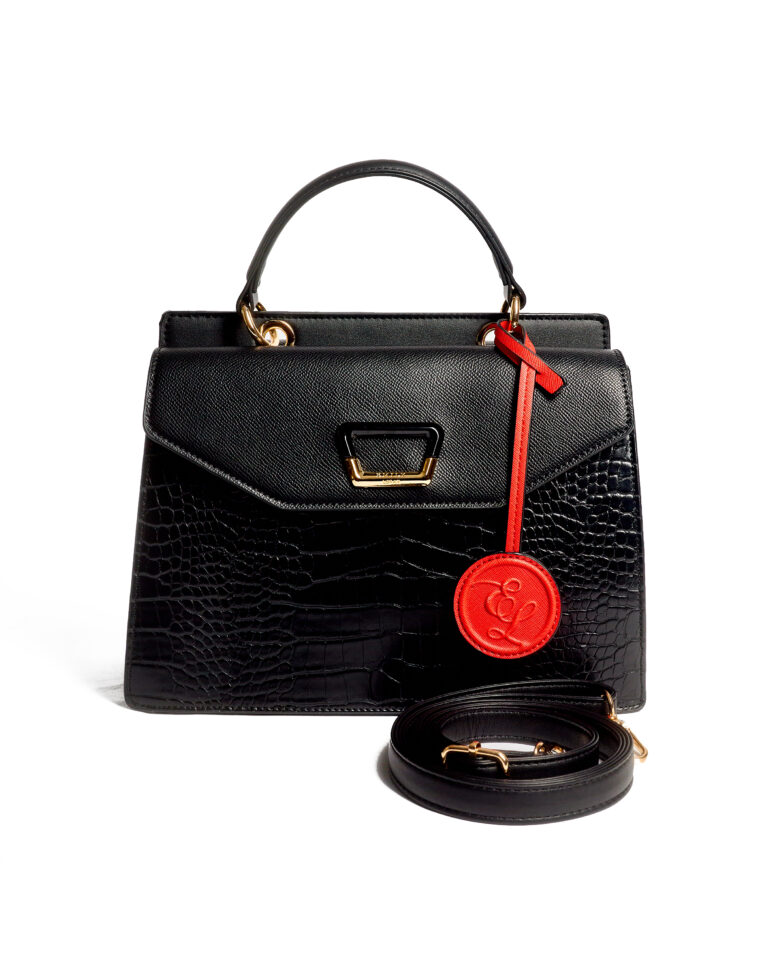 EMILY LORAN 06322 BLACK MONOGRAM WITH PINK/SAGE TOP HANDLE BAG