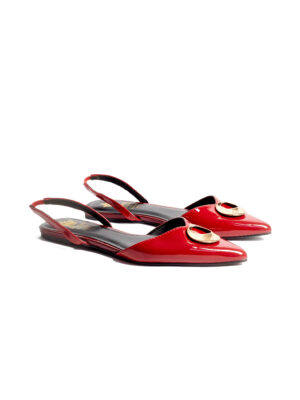 (2 FOR 50K) PLUM ROUND GOLD BUCKLE SLING BACK FLATS