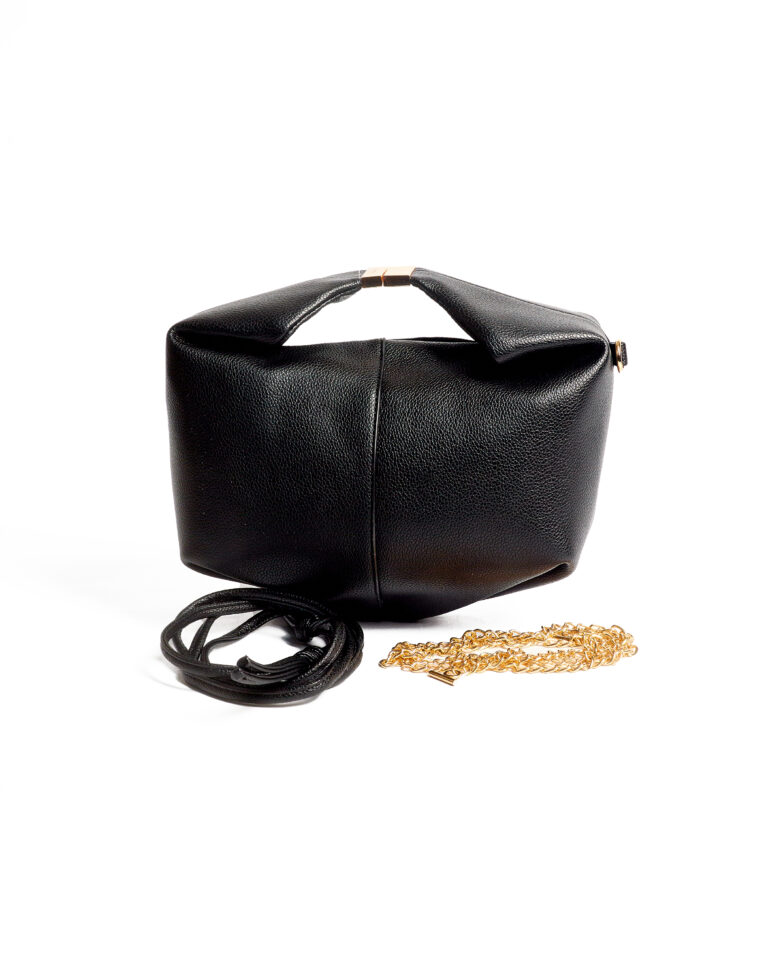 LENE BLACK REFINED GRAIN GOLD SLIDE LOCK GRAB HANDLE BAG