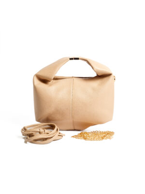 LENE TAUPE REFINED GRAIN GOLD SLIDE LOCK GRAB HANDLE BAG