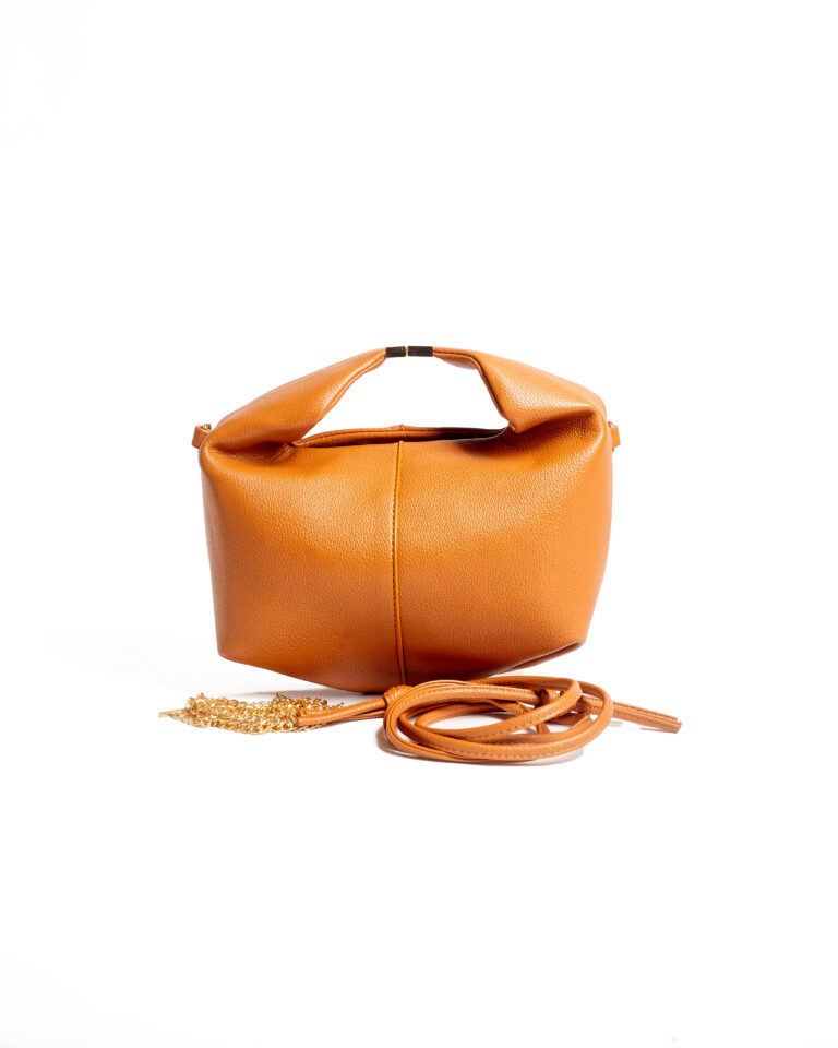 LENE CAMEL REFINED GRAIN GOLD SLIDE LOCK GRAB HANDLE BAG