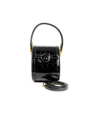 BLACK PATENT CROCO M STAMP VINTAGE BAG