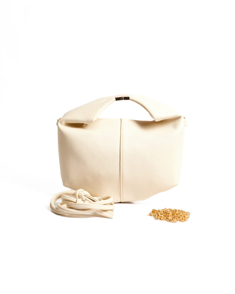 LENE IVORY REFINED GRAIN GOLD SLIDE LOCK GRAB HANDLE BAG