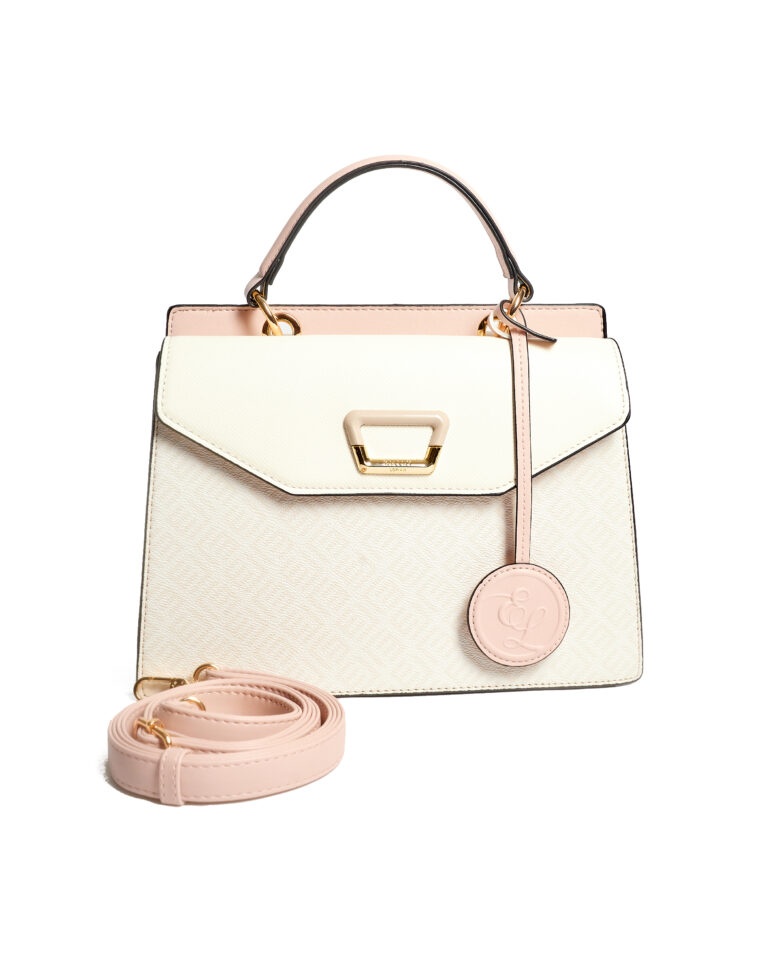 EMILY LORAN 06322 IVORY MONOGRAM WITH PINK/SAGE TOP HANDLE BAG