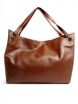 ROW CHOCO SOFT SHOPPER BAG WITH SILVER HANDLE