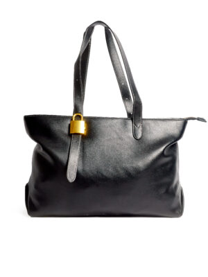 FOCUS BABY BLACK PADLOCK SMOOTH LEATHER XXL SHOPPER BAG