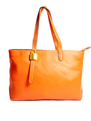FOCUS BABY ORANGE PADLOCK SMOOTH LEATHER XXL SHOPPER BAG
