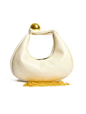 IVORY ROUGH SMOOTH LEATHER GOLD BALL LOCK ROUND BAG