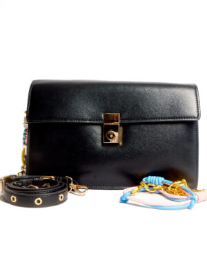 BLACK BOLTS/SCREWS/NUTS SMOOTH LEATHER BAG
