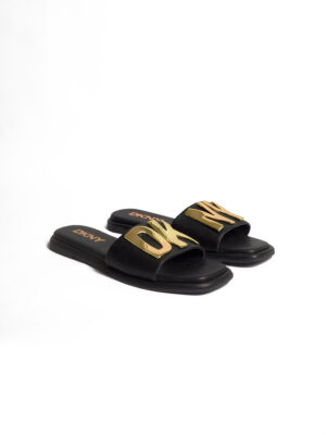 (2 FOR 70K)DKNY BLACK SQUARE TOE SWITCH LOGO SLIPPERS