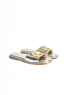 (2 FOR 70K)DKNY SILVER SQUARE TOE SWITCH LOGO SLIPPERS