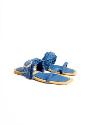 (2 FOR 50K) POG E2659-8 BLUE DENIM FRINGE EMBELLISHED SLIPPERS