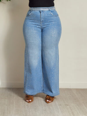 BLUE BELTED BLINGS DENIM PANT