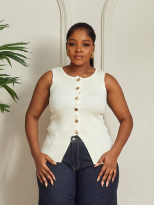 ZR IVORY GOLD BUTTON KNIT WAISTCOAT STYLE TOP