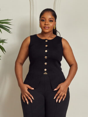 ZR BLACK GOLD BUTTON KNIT WAISTCOAT STYLE TOP
